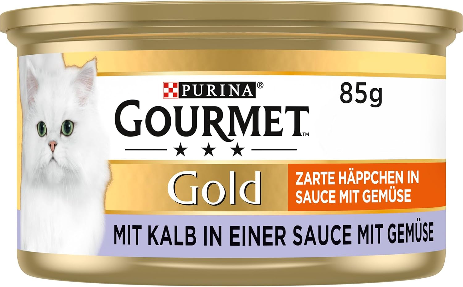 Gourmet, mjuka bitar av guld i grönsakssås Kalv- och grönsaksmat för våt kattmat, 12 st (12 x 85 g)