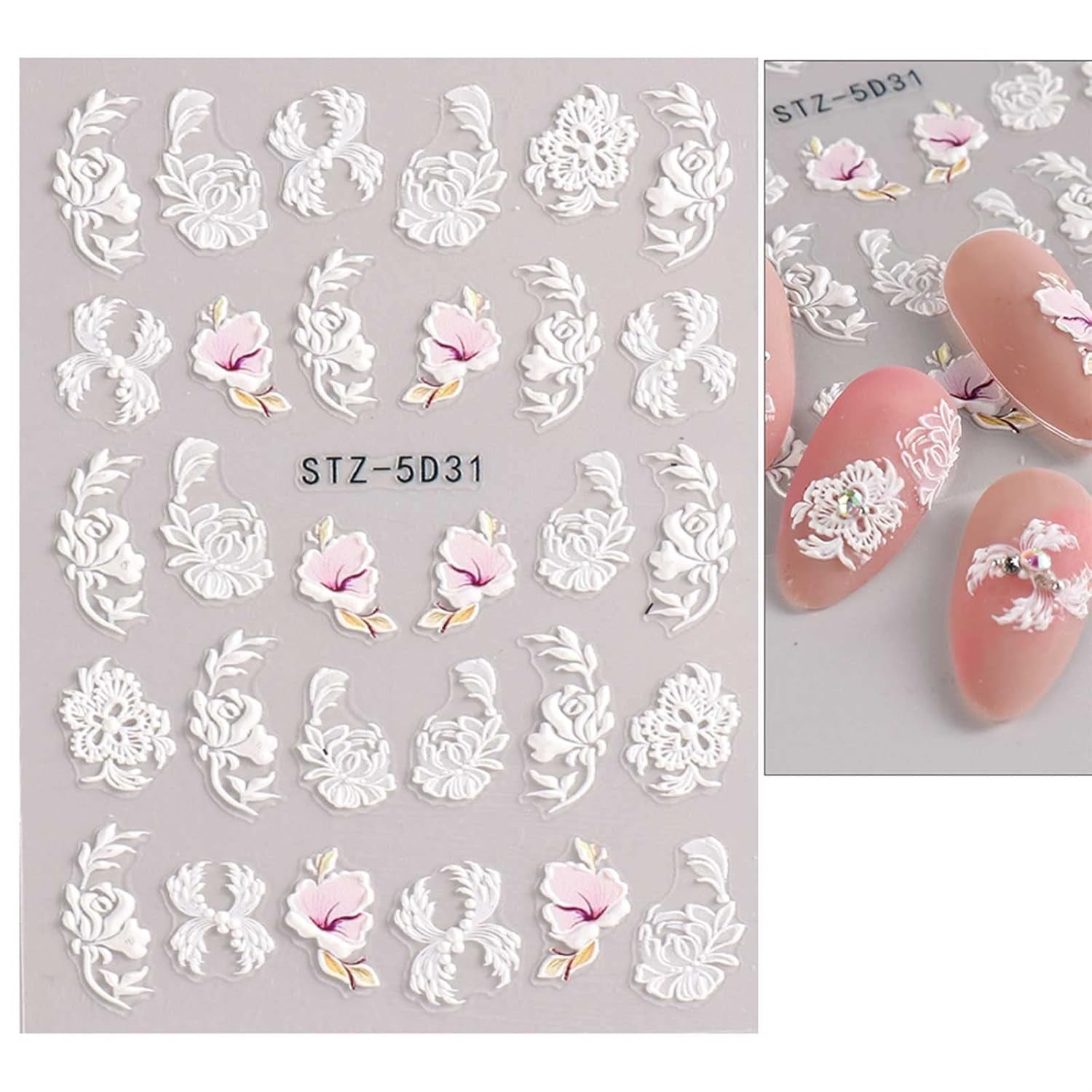 JMEOWIO 3D Nagelsticker Frühling Blume Nail Art Sticker Selbstklebend Nagelaufkleber 5D Stereoskopisk Buntes Sommer Blumen Dekoration Nageldesign Zubehör 4 Blatt