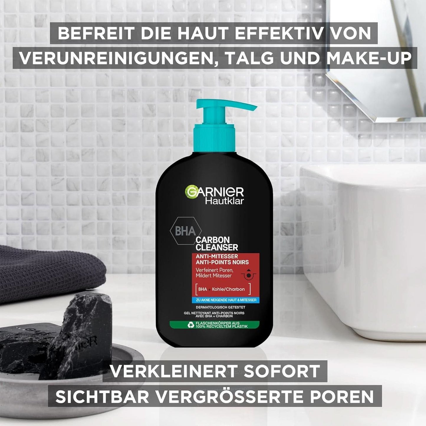 Garnier Charcoal Cleanser Ansiktsrengöringsgel mot pormaskar & finnar 250ml dusch & bad Naty Shop