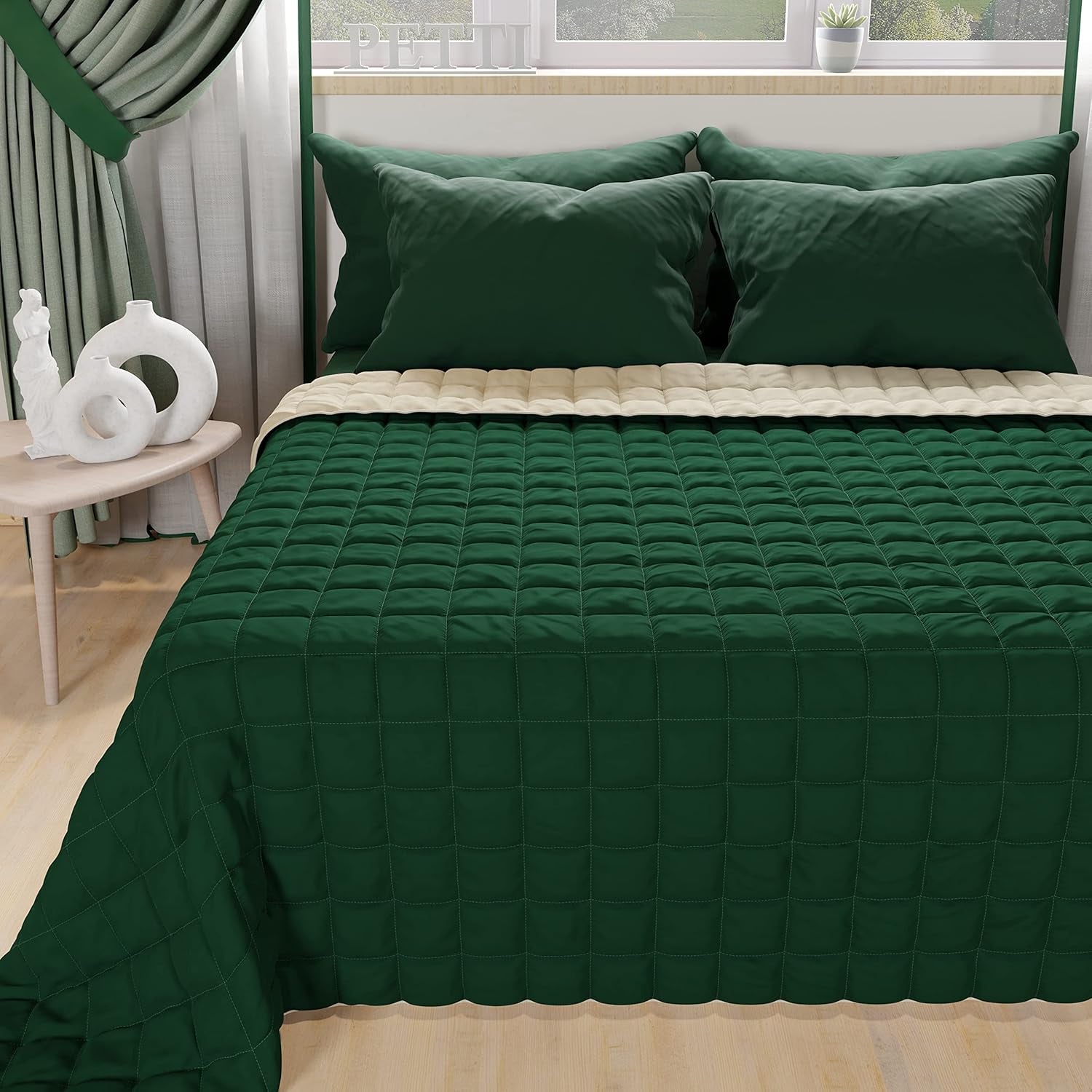 PETTI Artigiani Italiani - Enkelsängöverkast Dubbelsidigt våröverkast Midnight Blue White 100 % Made in Italy Täcken och täcken Naty Shop Verde Taupe Una Piazza E Mezza