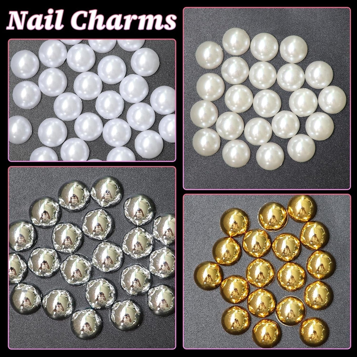 GZMAYUEN 920st Guld Silver Flatback Perlen Für Nägel, Halbrunde Weiße Beige Nail Perlen, Kleine Halbrunde Flatback Perlen Für DIY Nail Art Decor
