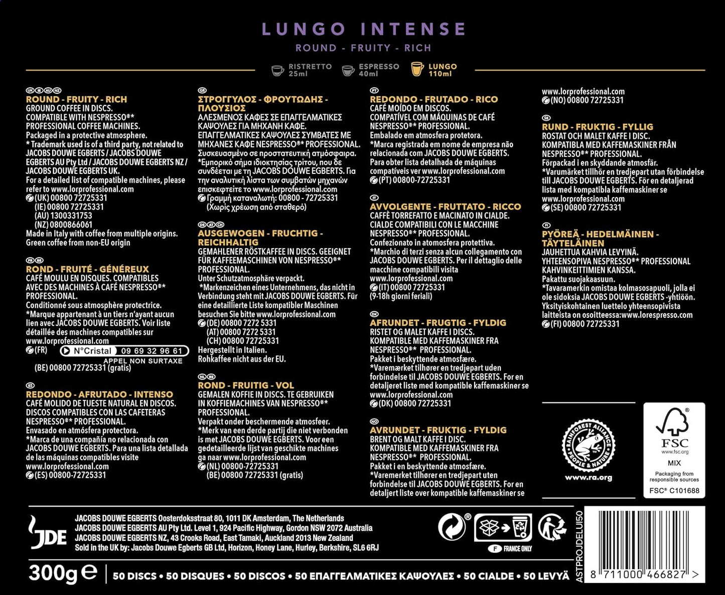 L'OR Suprême Lungo Intense 5, mild, Intensität 5/10, Nespresso* Pro-kompatibel Kaffeekapseln, 50 Kapseln