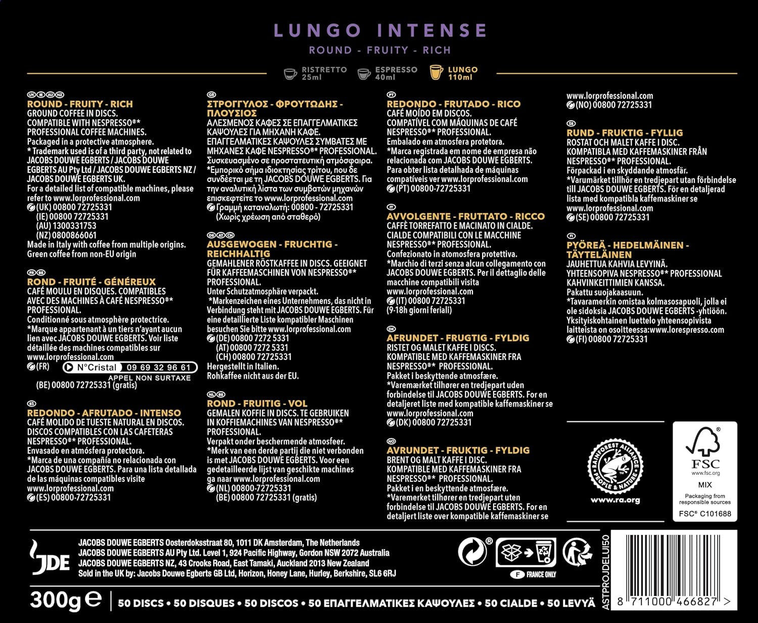 L'OR Suprême Lungo Intense 5, mild, Intensität 5/10, Nespresso* Pro-kompatibel Kaffeekapseln, 50 Kapseln