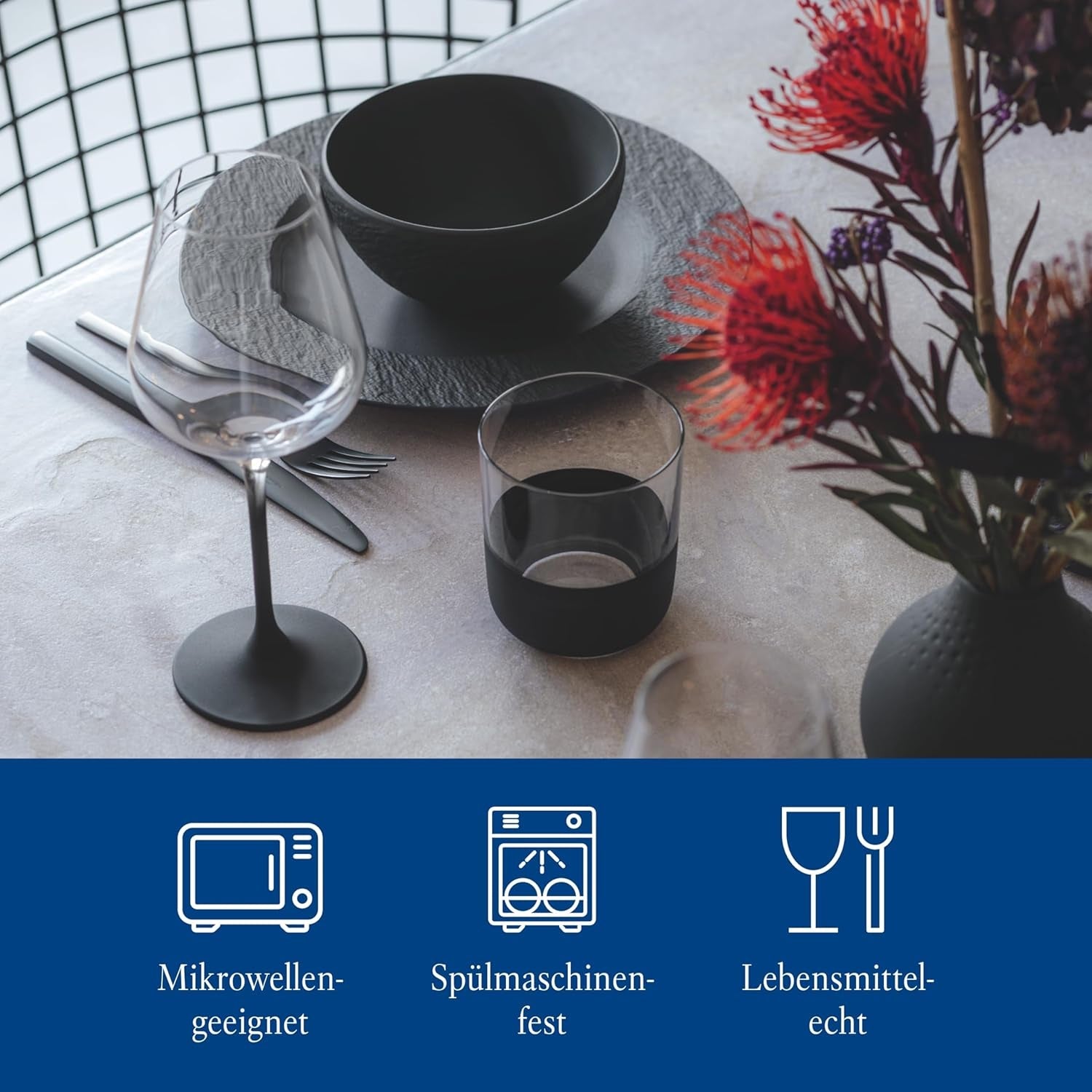 Villeroy & Boch Manufacture Rock Starter Set, 6 delar, svart, diskmaskinssäker, mikrovågssäker, mattsvart servisset, servis, bestick, premiumporslin