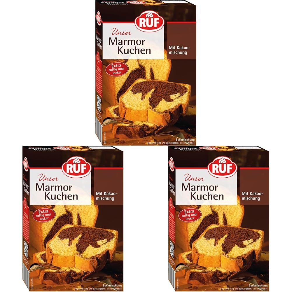 RUF Marmorkuchen, Backmischung Für Einen Kuchen Mit Marmormuster, Hellerteig Mit Kakaomischung, Extra Saftig Und Locker, Vegan Variante Möglich Naty Shop 450 G (3Er Pack)
