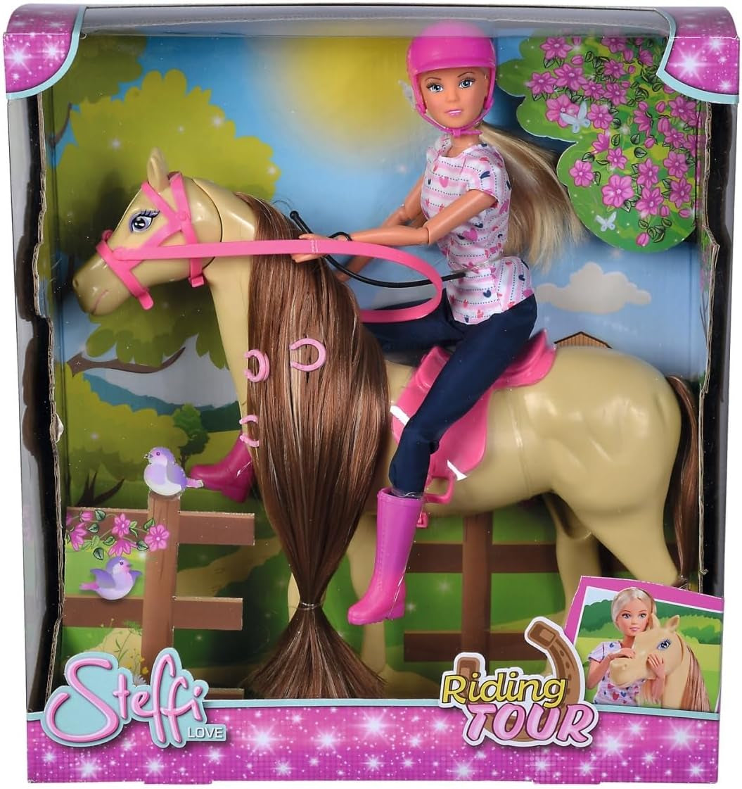 Simba 105730939 - Steffi Love Riding Tour, I riddräkt, Med 2 hästar, Helledad docka, Dress-up docka, 29cm, För barn från 3 år och uppåt Dolls Naty Shop