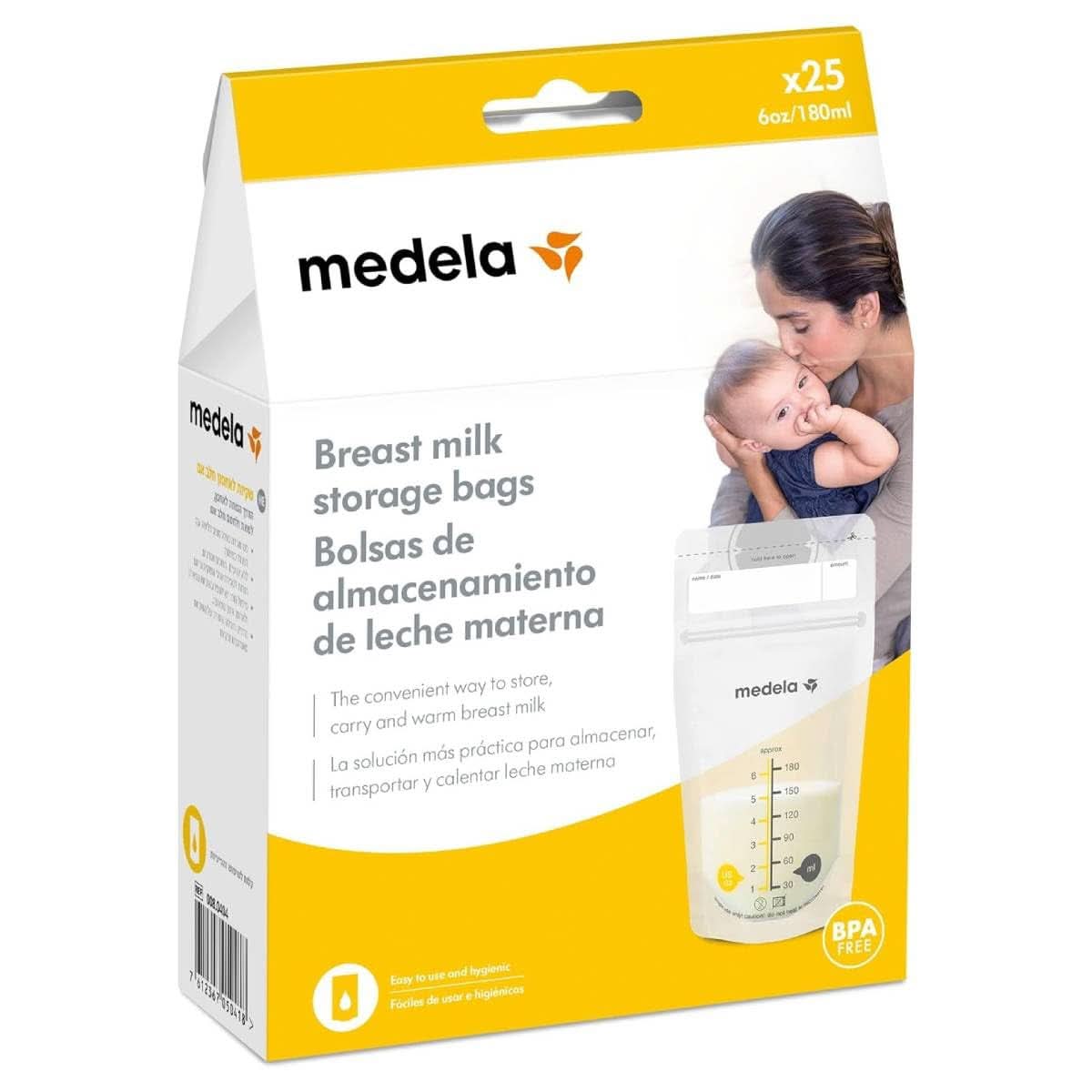 Medela bröstmjölksförvaringspåsar 25 st, ca. 200 ml, vit (spansk version) Tillbehör Mat och amning Baby Naty Shop 25 påsar