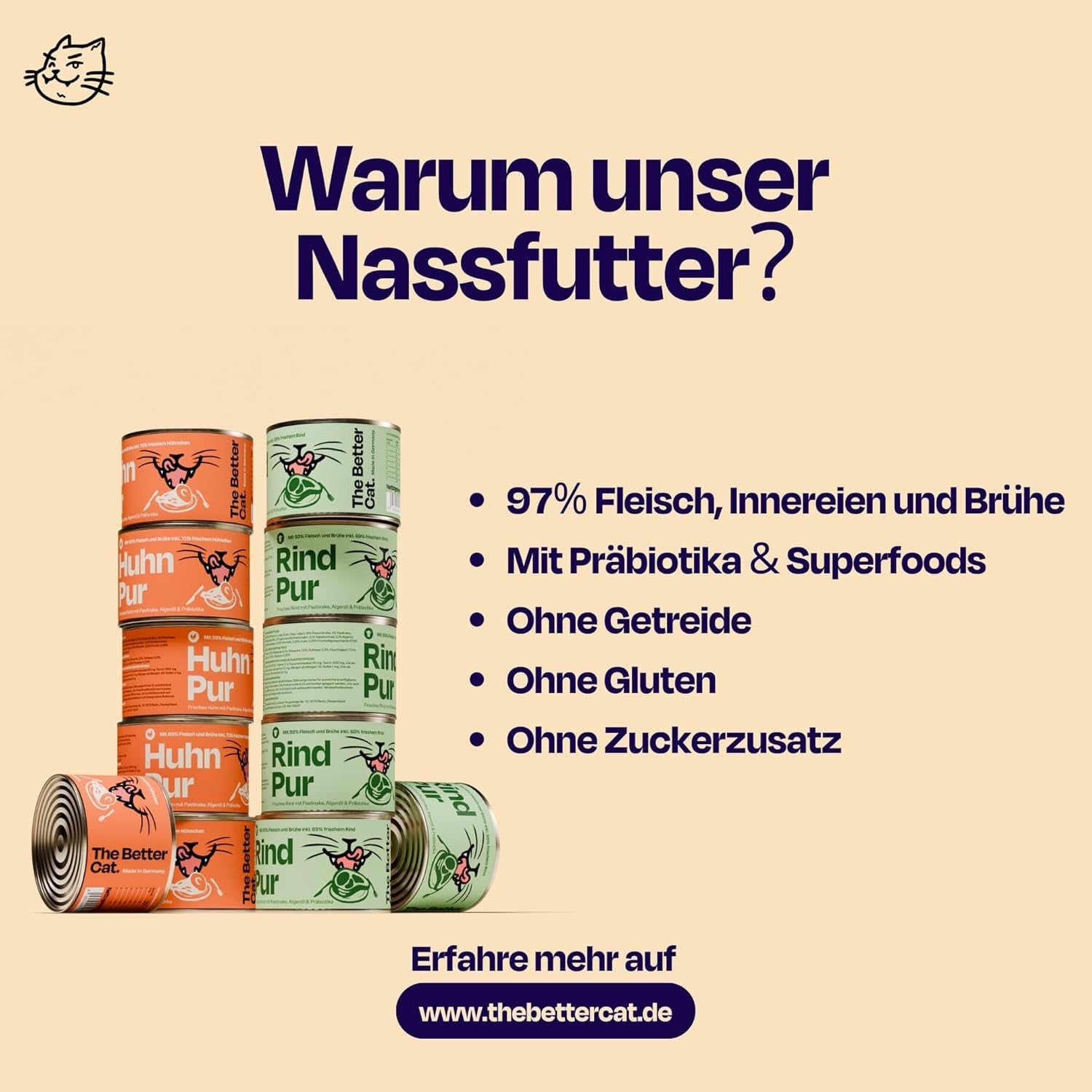 The Better Cat - Spannmålsfri våtfoder med extra hög kötthalt - Premium spannmålsfri och sockerfri kattmat (200g, kyckling)