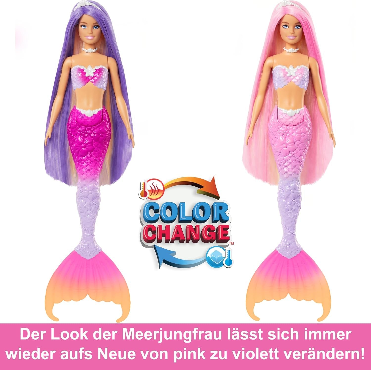 BARBIE sjöjungfrudocka - Inspirerad av tv-serien "Barbie: Hidden Magic" med färgskiftande effekt och accessoarer, 19 cm långt rosa hår för styling, för barn från 3 år och uppåt, HRP97