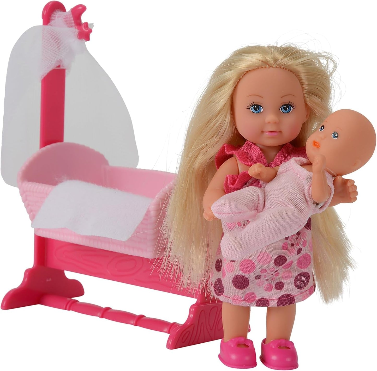 Simba 105736242 - Evi Love Doll Cradle 2 Assorted Evi som Nanny med Cradle and Baby Fashion Doll 12cm för 3 år och uppåt