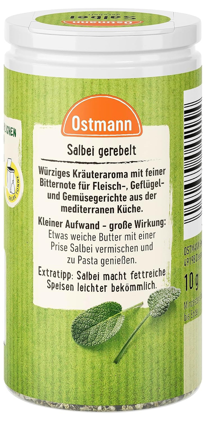 Ostmann Gewürze - Sage gerebelt | Würziges Kräuteraroma für Fleisch- und Gemüsegerichte | 10 g i dosen