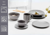 Ritzenhoff & Breker Levi 16-delat servisset, tallrikar, skålar och muggar för 4, skandinavisk design med finräfflad relief, mixa och matcha servis, porslin, vitt och grått