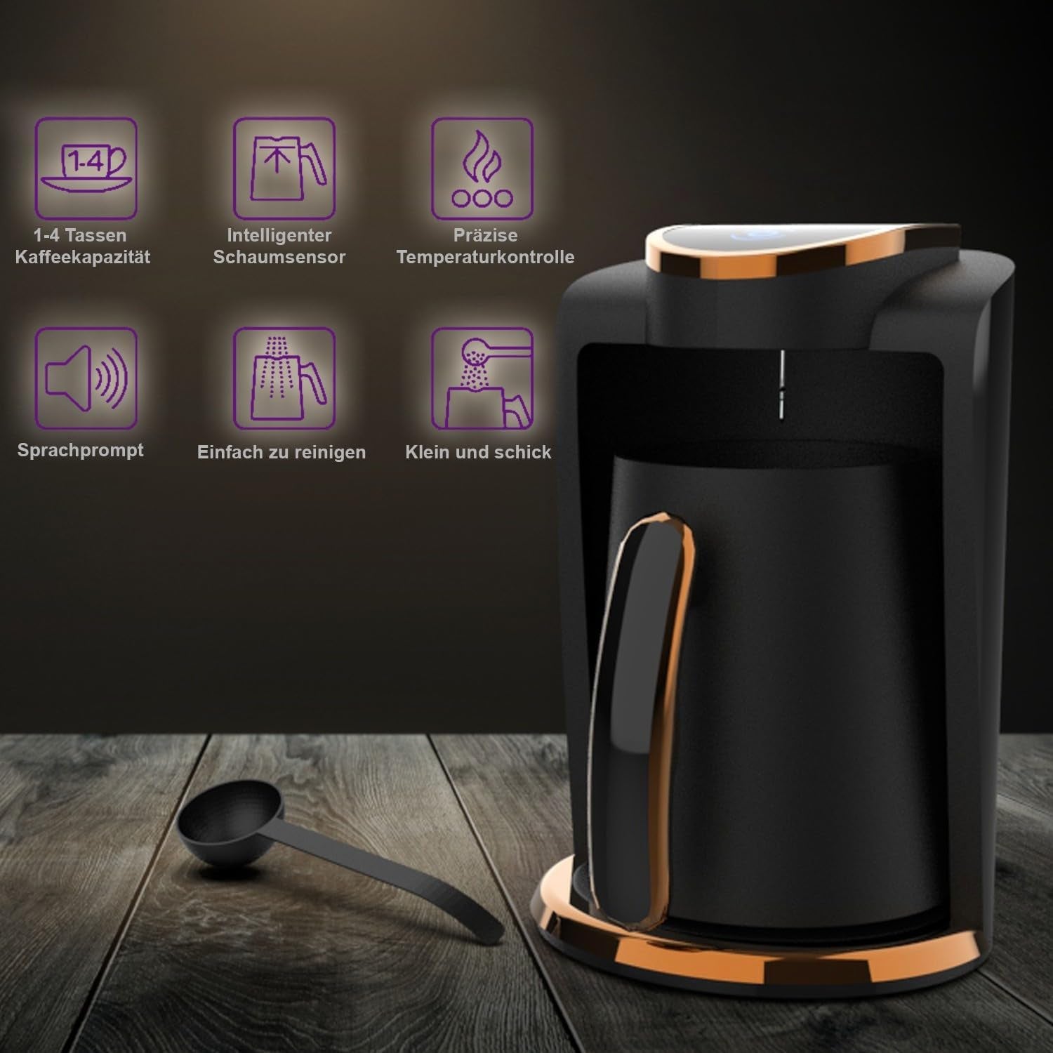 Turkiskt kafé Inca | Türk Kahve Maskiner | 250 ml (1-4 koppar) | 400W | IKM-01 | Skydd mot spill och kokning utan vatten | Värmeplatta i rostfritt stål | Automatisk avstängning | För ett perfekt turkiskt kaffe