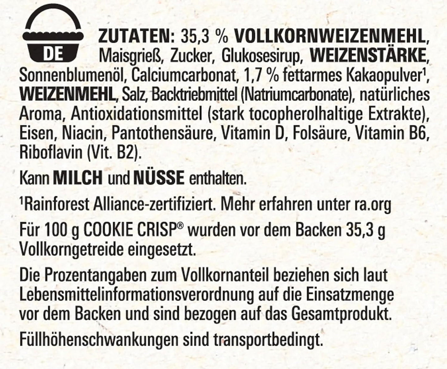 Nestlé Cookie Crisp (+20%), fullkornsfrukostkexflingor för barn, förpackning om 1 (1x450g)