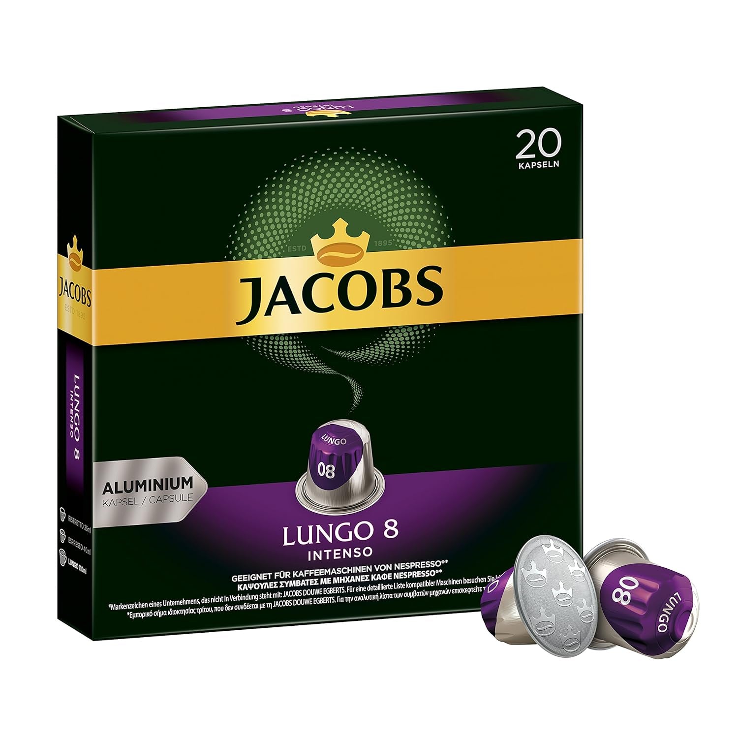 Kaffeekapseln Lungo Intenso, Intensität 8 av 12, 10 x 20 Getränke & Kaffeekapseln Espresso Intenso, Intensität 10 av 12, 200 Nespresso®* kompatibel Kapseln, 10 x 20 Getränke
