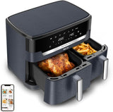 Tefal Dual Easy Fry Hot Air Fryer med två kammare, 5,2/3,1 liters kapacitet, två oberoende lådor, 7 program Hushållsapparater Naty Shop Grå/Antracit