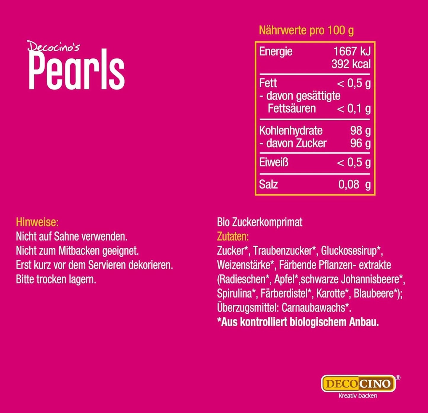 DECOCINO Organic Sprinkle Pearls - 60 gram - Ekologiska dextros strössels Sprinkles Naty Shop