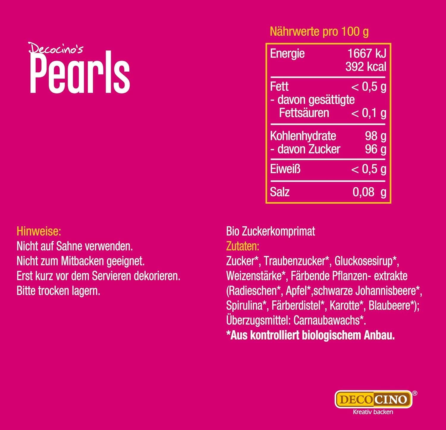 DECOCINO Organic Sprinkle Pearls - 60 gram - Ekologiska dextros strössels Sprinkles Naty Shop