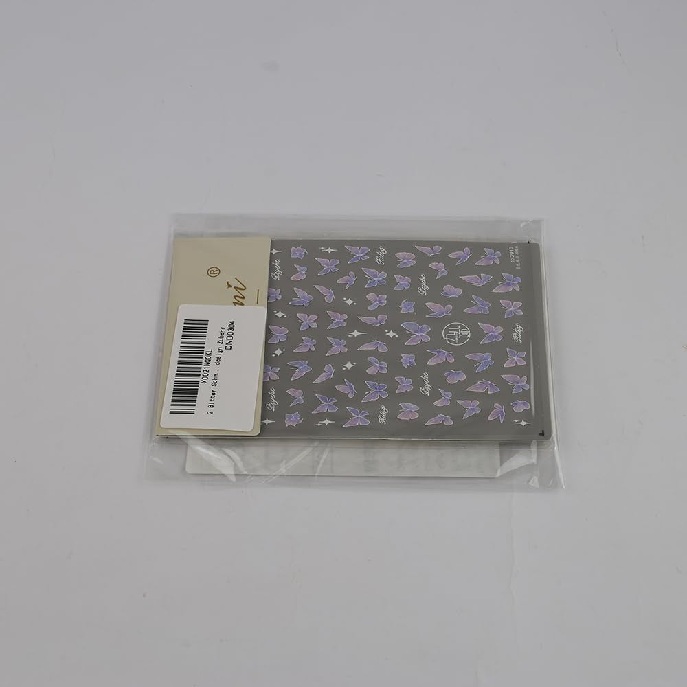 2 Blätter Schmetterling Nagelsticker Selbstklebend,Muschel Glitzer Nail Art Butterfly Nagelsticker Lila Grau Schmetterlinge Nagelaufkleber Relief Laser Butterflies Nagel Sticker Nageldesign Zubehör