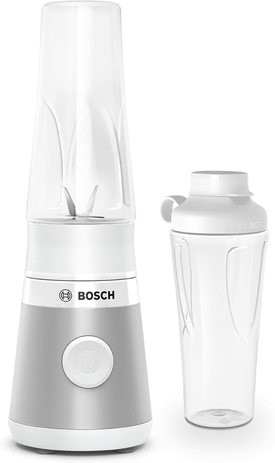 Bosch Mini-Standmixer Vitapower Serie 2 MMB2111S, Highspeed-Mixer, Bis Zu 40 000 Rpm, Tritan Togo-Flasche 0,6 L, Trinkdeckel, Bruchsicher, Spülmasch.Geeignete Teile, 450W, Silber/Schwarz Kitchen Naty Shop Single Silber