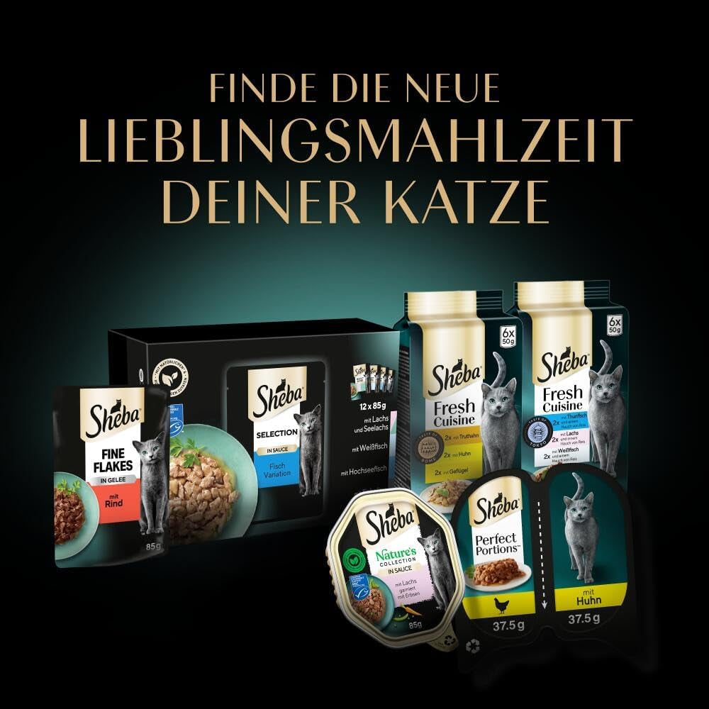 Sheba Portion Pouches Våtfoder för katter, multipack Fresh & Fine i sås med MSC kyckling och lax, 6x6x50g - Fina måltider för katter i sås