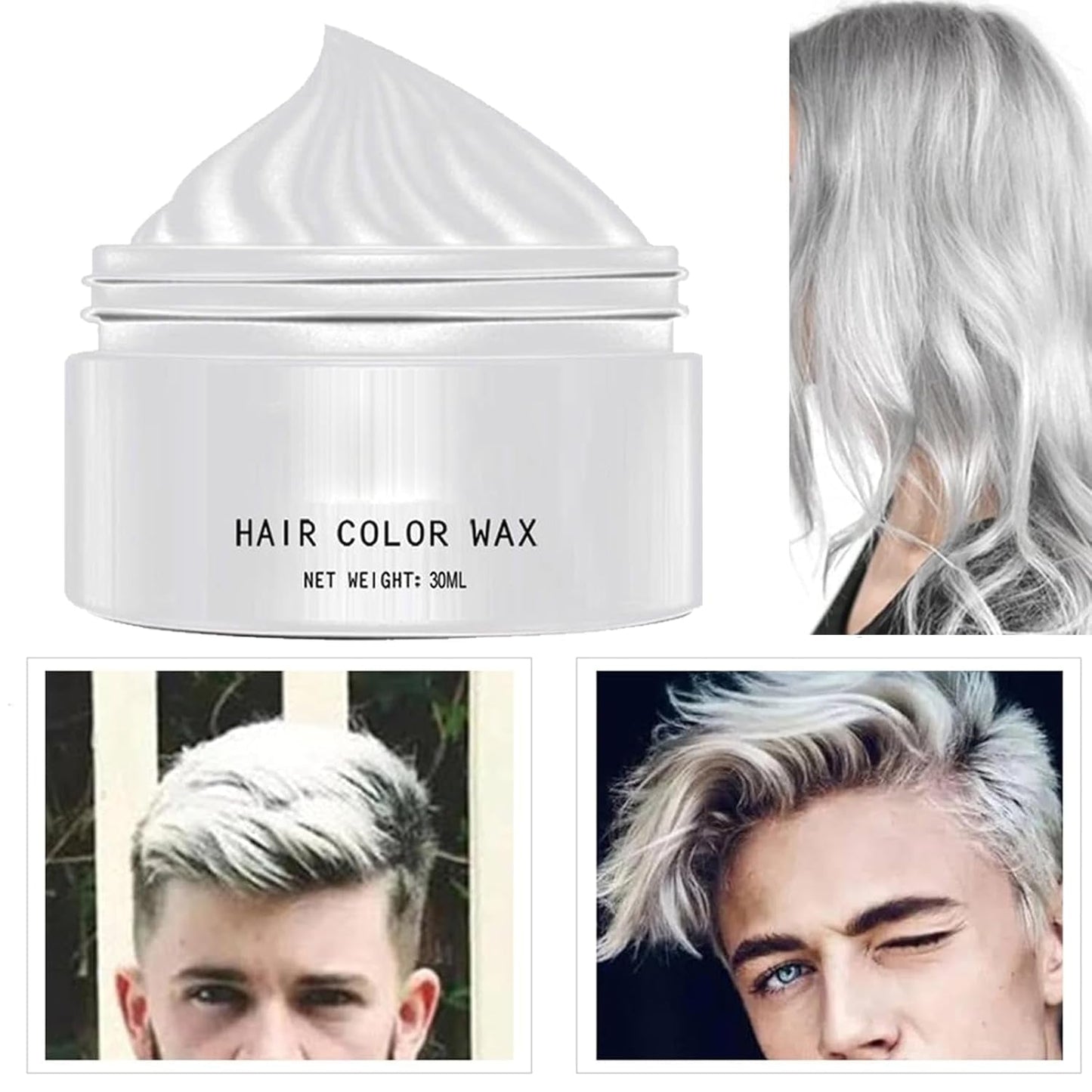 Naturlig vit hårfärg, vit hårvax, Unisex vit naturlig hårfärg, vit hårfärg, Cosplay Halloween Party Hårvax, Hårfärgning Party Hårvax, 30ML Naty Shop Hårfärgning
