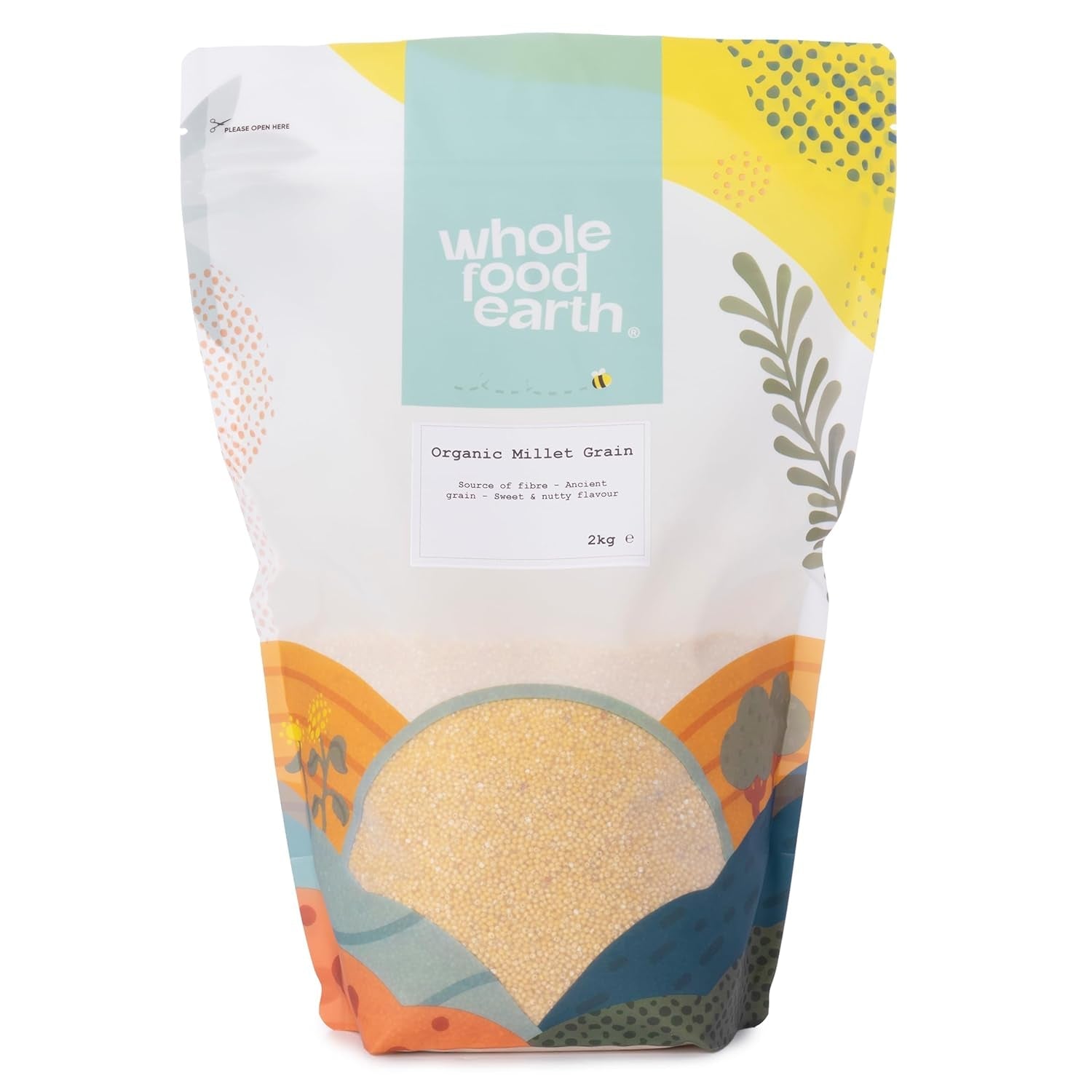 Hirs ekologisk Wholefood Earth 2 kg | Icke-GMO | Vegan | Rik på fibrer | Certifierad ekologisk