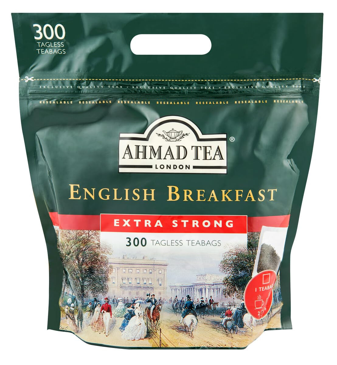 Ahmad Tea - Engelsk frukost - Svart frukostte - Assam & Ceylon Tea - Bandlösa engelska tepåsar med 2 g te per portion - Stort paket med 300 tepåsar (2-pack)