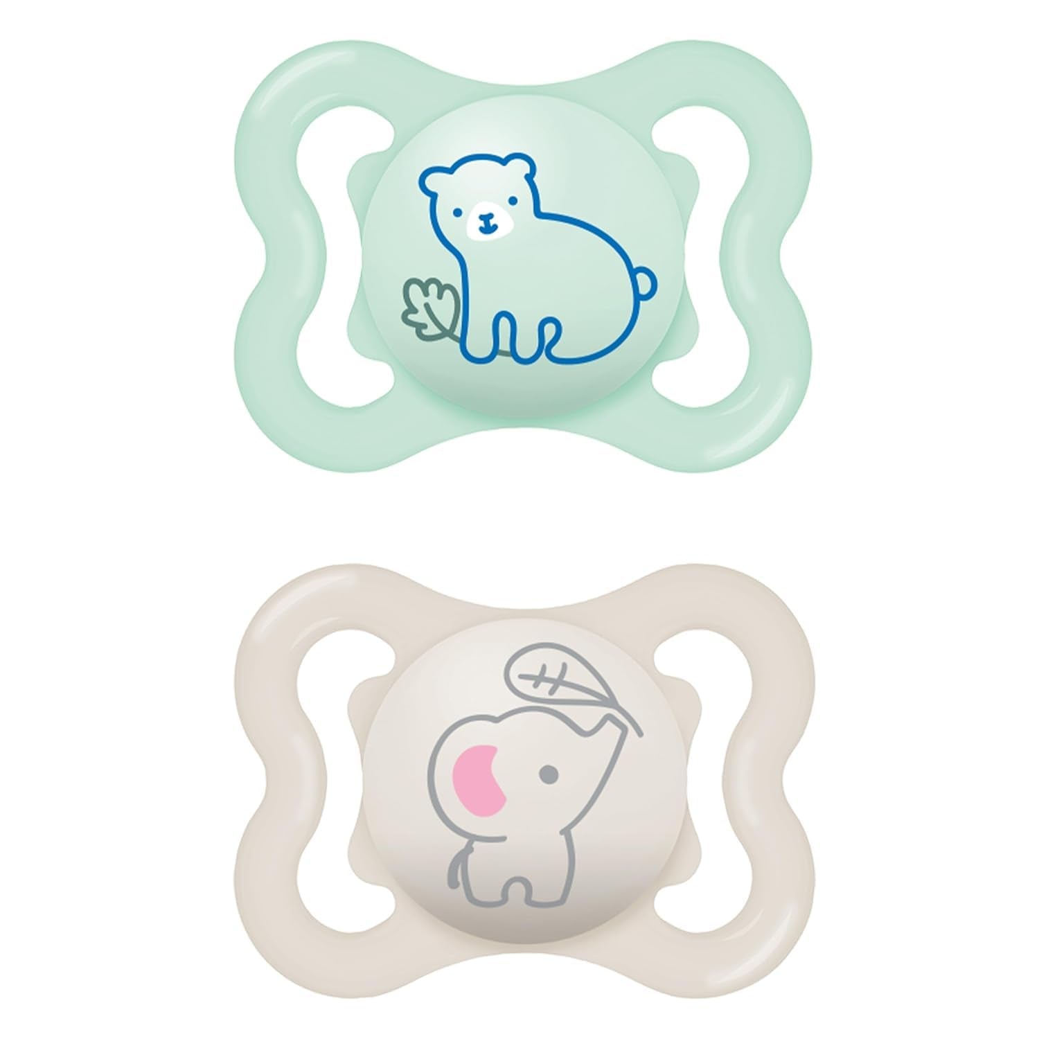 MAM Air Silikonnappar 2-pack Extra lätt och luftig design Tandvänlig bebisnapp Tillverkad av MAM SkinSoft Special Silikon med Napplåda 6-16 Månader Bear/Rhino