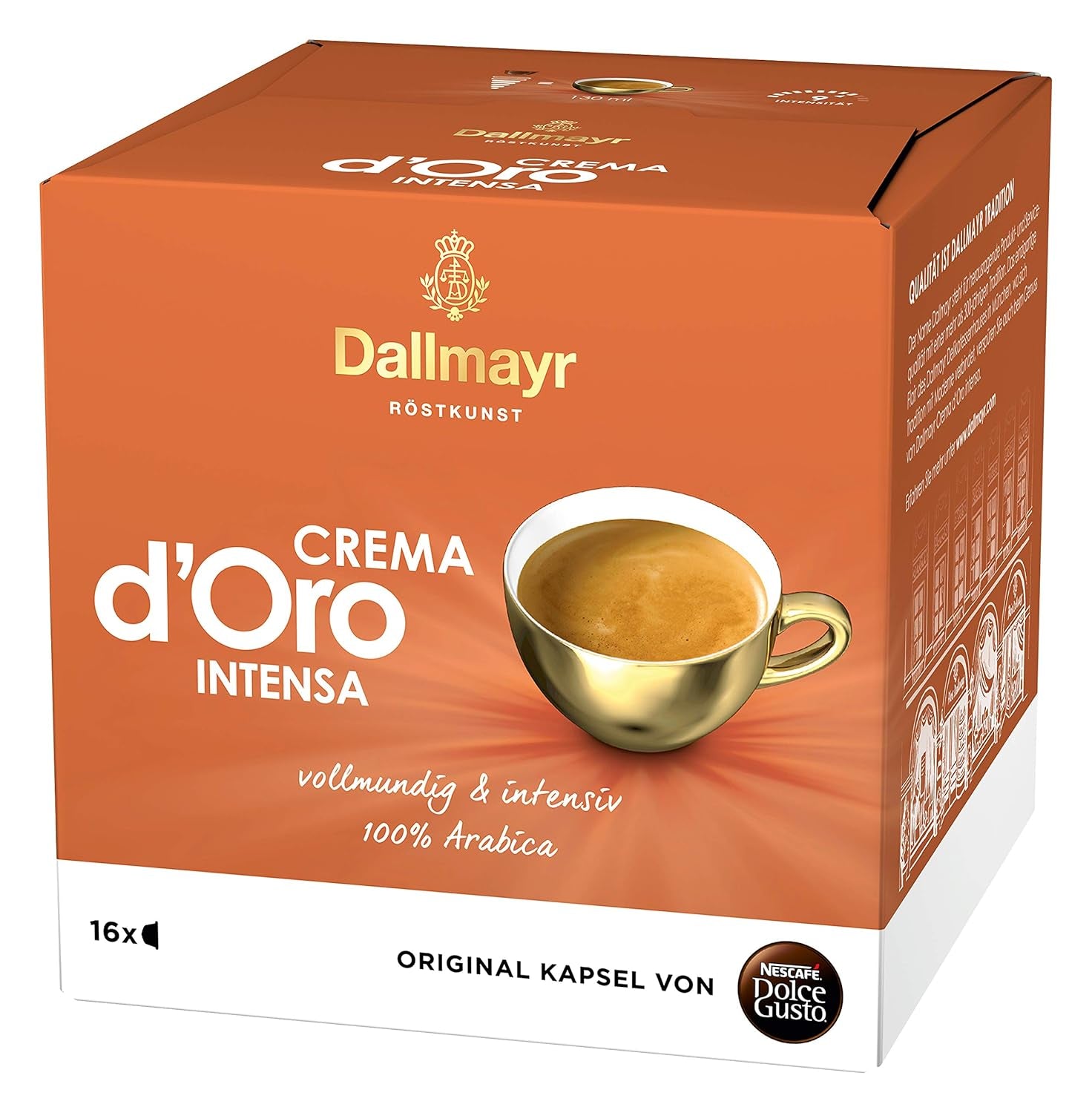 Dallmayr Crema d´Oro, XXL-Vorratsbox & Dallmayr Crema d´Oro intensa (48 Kaffeekapseln, Intensität 9 av 12, 100% Arabica-Bohnen), 3er Pack (3x16 Kapseln)