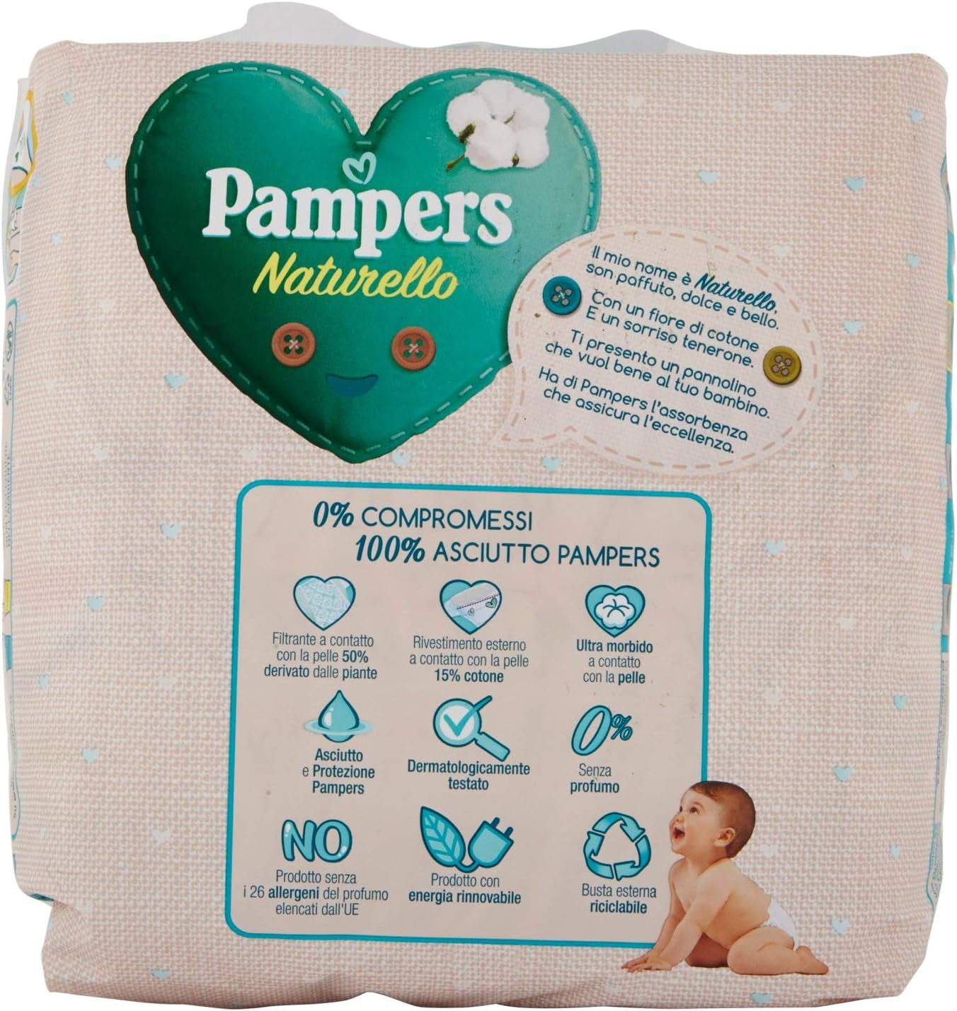 Pampers Naturello Midi, 22 blöjor, storlek 3 (4-9 kg)