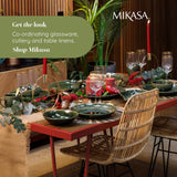 Mikasa Jardin 12-delat servisset, 4-personers servisset i stengods med tallrikar, sidotallrikar och skålar, grönt - presentförpackning och diskmaskinssäker