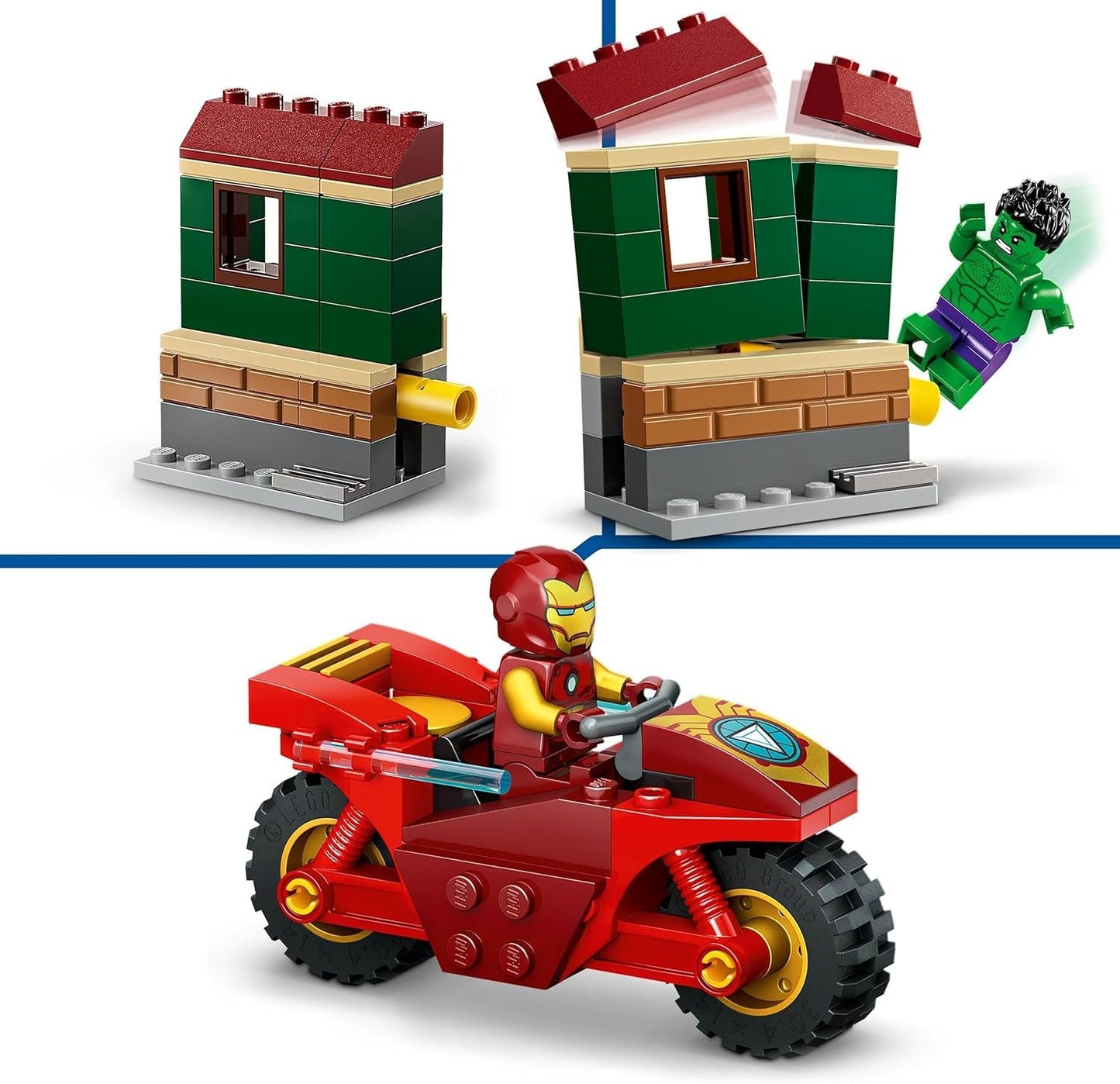 LEGO Marvel Iron Man med cykel och hulk, byggleksak för superhjälte för barn, samlingsset med cykel och minifigurer, present till flickor och pojkar 4 år gamla 76287 Byggset Besuche den LEGO-Store
