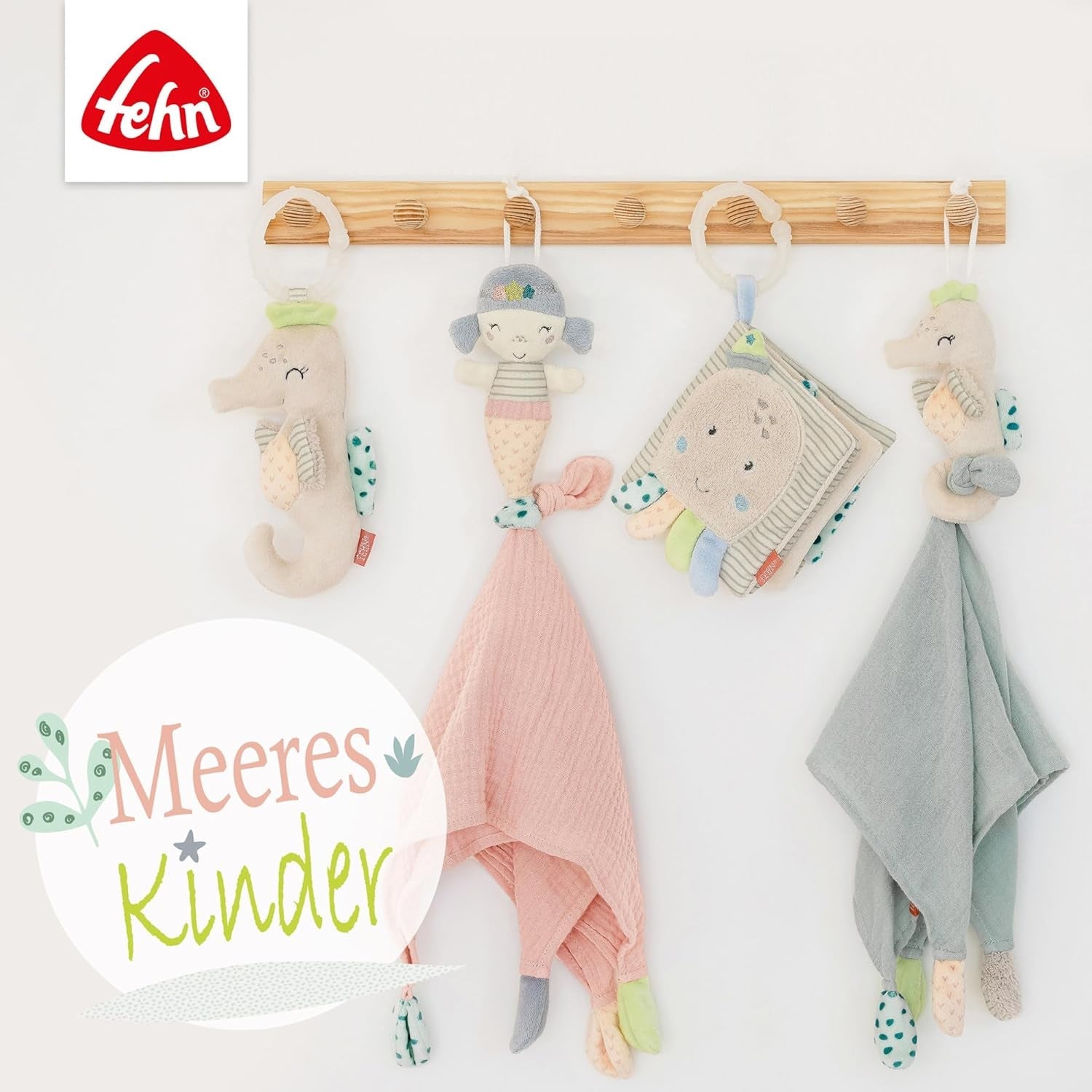 Fehn bläckfisk leksak ringklocka - skramla, gnissla, känna motorik leksak - plyschleksak för bebisar med mjukt tyg - leksak för bebisar och småbarn från 0+ månader Baby Toys Naty Shop