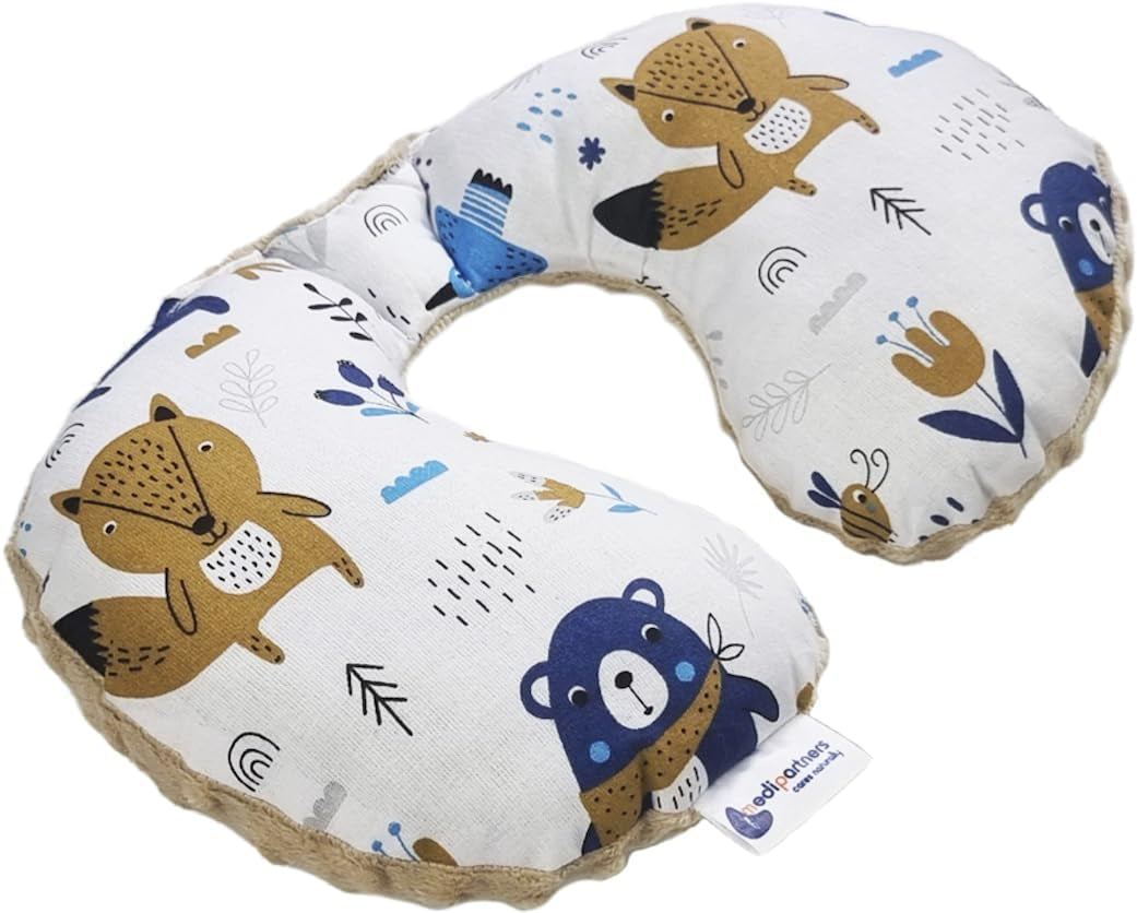 Medi Partners Baby Nackkudde Nackstöd 100 % Bomull / Minky Baby Nackkudde för bilvagn Resor Sömn Nackkudde Snooze Roll (REH med Grå Minky) Cervikala ortopediska kuddar Naty Shop Djur Boho med Beige Minky