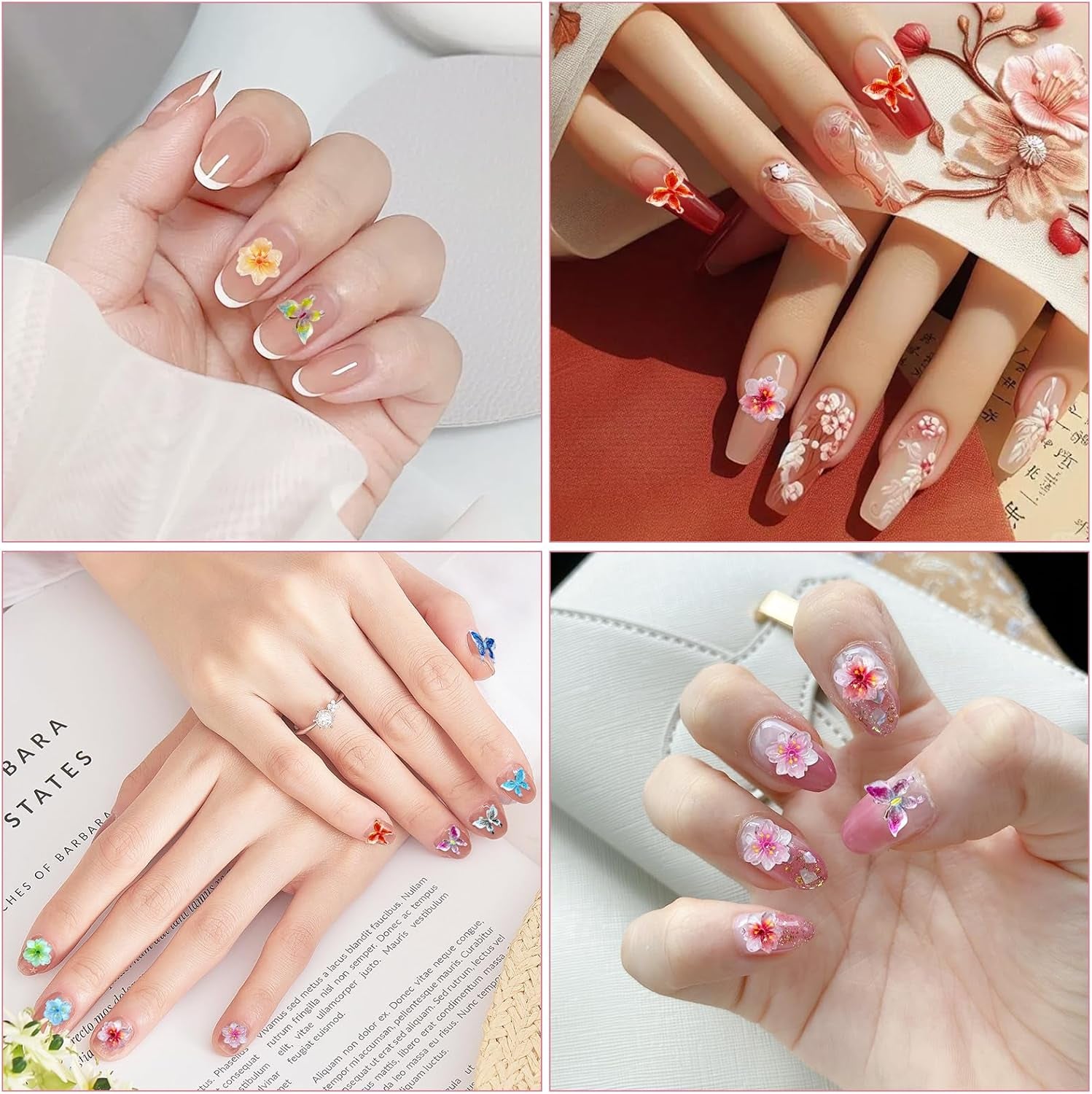 YICH Nail Charms Nägel Charms 50st 3D Blommor + 50st 3D Schmetterling, Sommar Nägel Deko Set Schmetterling/Flowers Nail Art Nailart