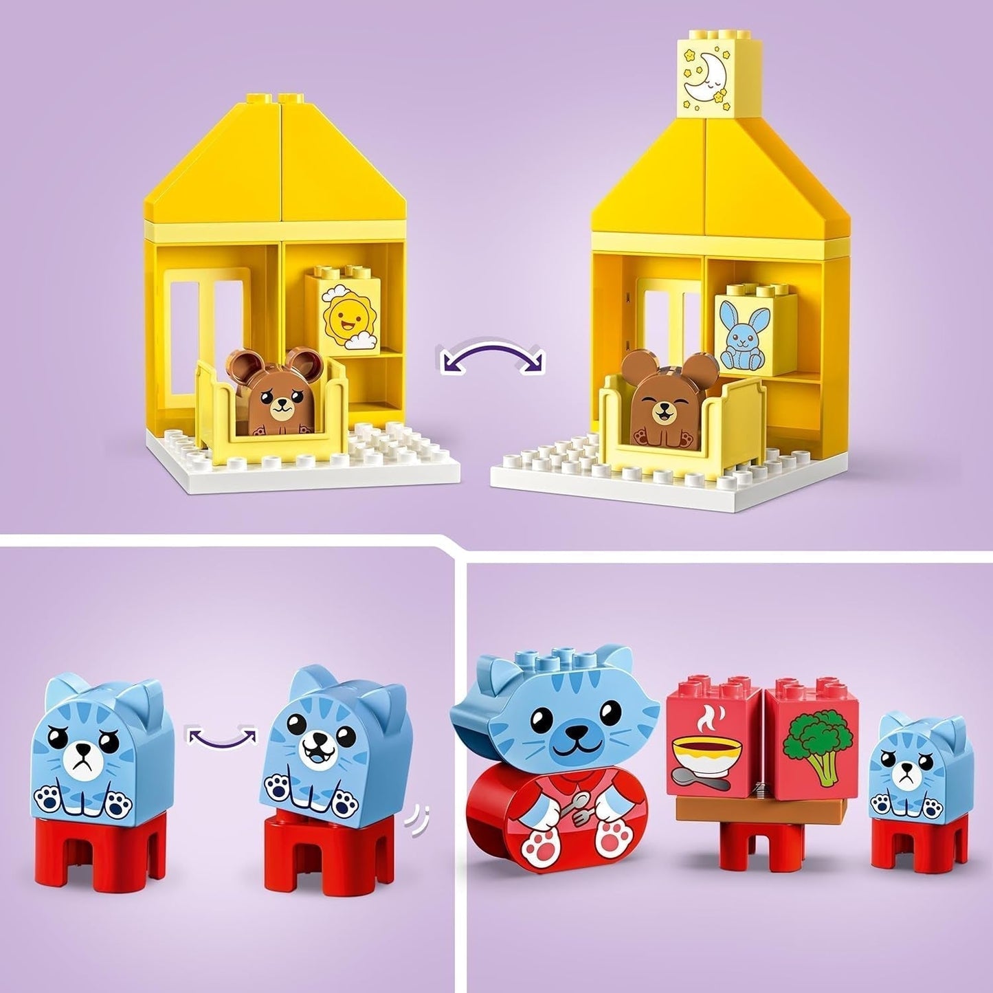 LEGO DUPLO vardagsrutiner: Äta & läggdags, lärande leksak för småbarn för att uppmuntra social och känslomässig utveckling, med 4 djurfigurer, present till barn från 18 månader 10414 Byggset Besuche den LEGO-Store