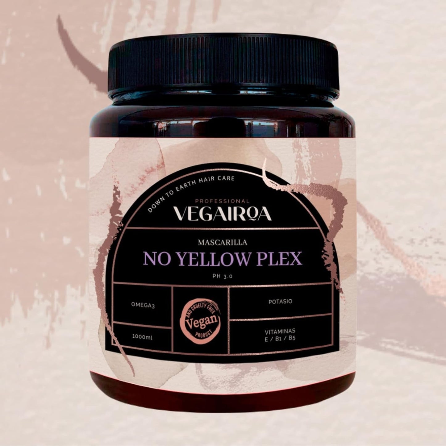 VEGAIROA - No Yellow Plex Mask - Neutraliserande mask för gula och orange toner - Fuktgivande vård - Violett pigment - Professionell vegansk hårprodukt - 1000 g Naty Shop hårmask