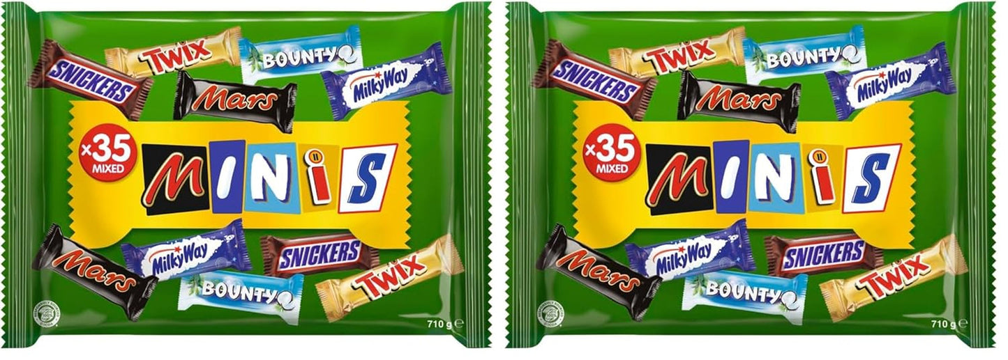 Miniblandad chokladbulkpack, choklad, 35 minichokladsnacks (Mars, Snickers, Bounty, Twix, Vintergatan) som godis, chokladpresent, godisask (710 g)
