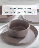 Stengodsservis för 12, 36 delar, urban stil, hög kvalitet, MYCKET BRA TEST, Stengods servisset - skål och tallrik set - middagsservering för 12, Pure Living servisset i matt gråbrun