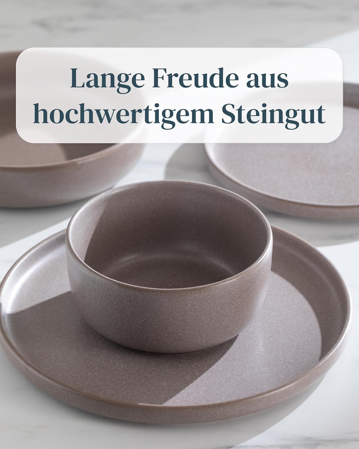 Stengodsservis för 12, 36 delar, urban stil, hög kvalitet, MYCKET BRA TEST, Stengods servisset - skål och tallrik set - middagsservering för 12, Pure Living servisset i matt gråbrun