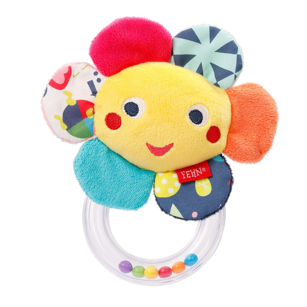 Fehn Octopus Toy Ring Bell - Skallra, gnissla, känna motorfärdighetsleksak - Plyschleksak för spädbarn med mjukt tyg - Leksak för spädbarn och småbarn från 0+ månader Babyleksaker Naty Shop Flower