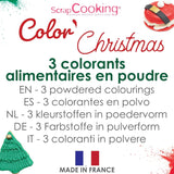 Scrapcooking - Set med 3 pulveriserad julmatfärgning - röd, grön, guld - ätbar matfärg för bakning, kakor, kakor, bakverk, deg, fondant - juldekorationer - 4018
