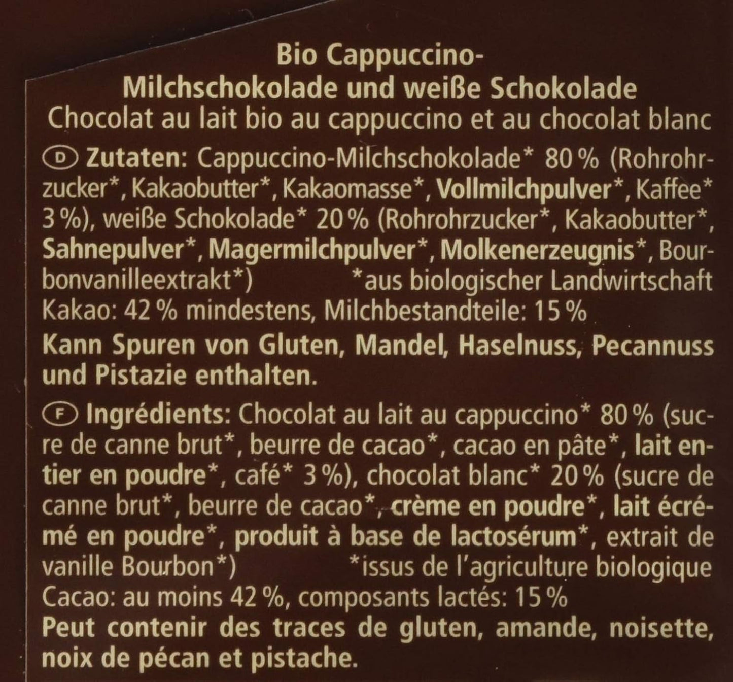 Ekologisk choklad fylld med cappuccino, 100g