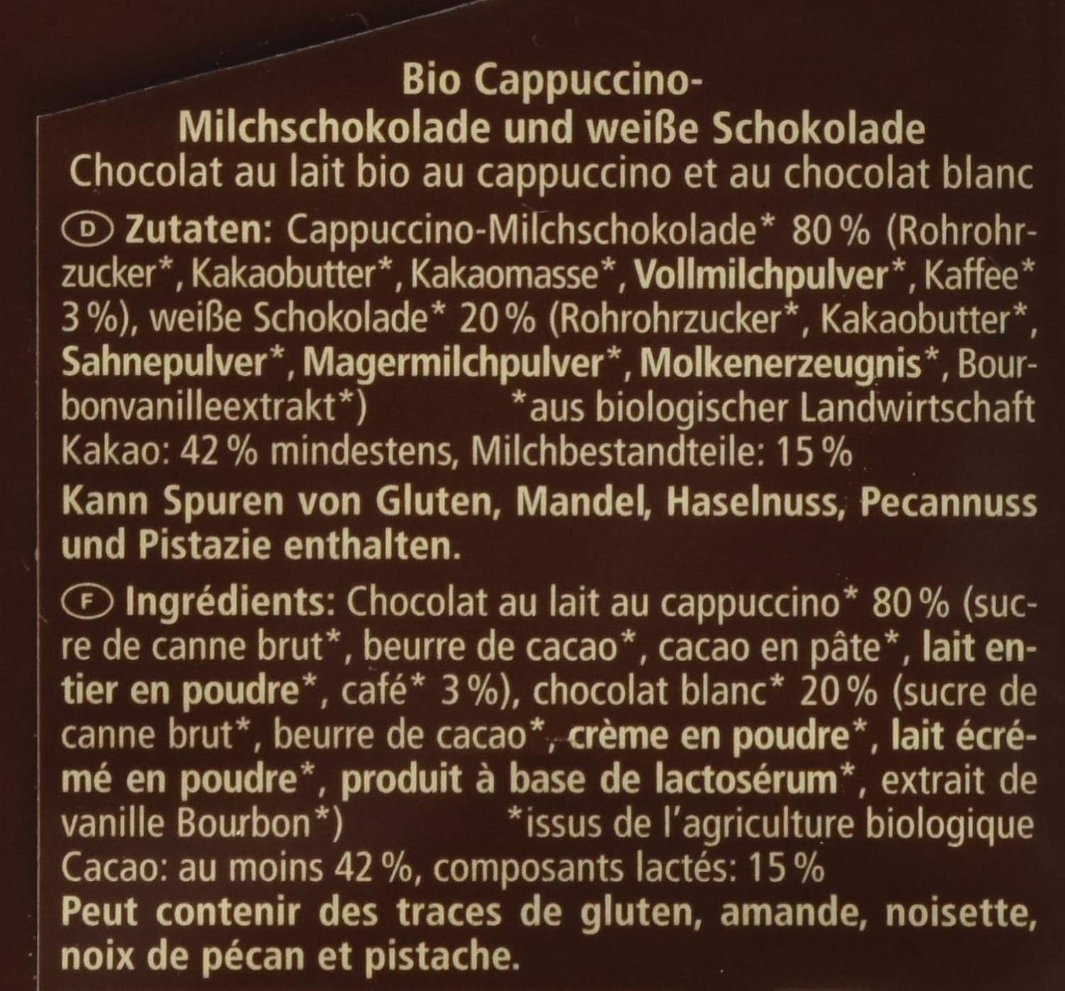Ekologisk choklad fylld med cappuccino, 100g