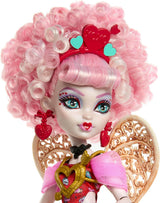 Monster High Skrämmande söt födelsedag Cupid Asteria docka i rosa och röd festklänning med tillbehör som inbjudan, ballong, present och mer, JBG77