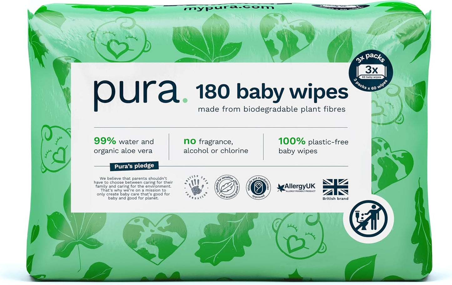 Miljövänliga engångsservetter för känslig babyhud 70 våtservetter (1 förpackning) 99 % vatten 100 % plastfri för känslig hud Eksembenägen nyfödd biologiskt nedbrytbar vegan