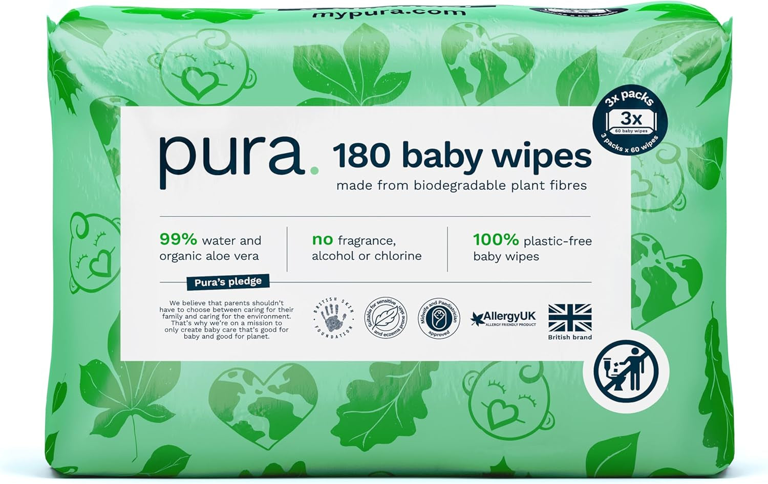 Miljövänliga engångsservetter för känslig babyhud 70 våtservetter (1 förpackning) 99 % vatten 100 % plastfri för känslig hud Eksembenägen nyfödd biologiskt nedbrytbar vegan