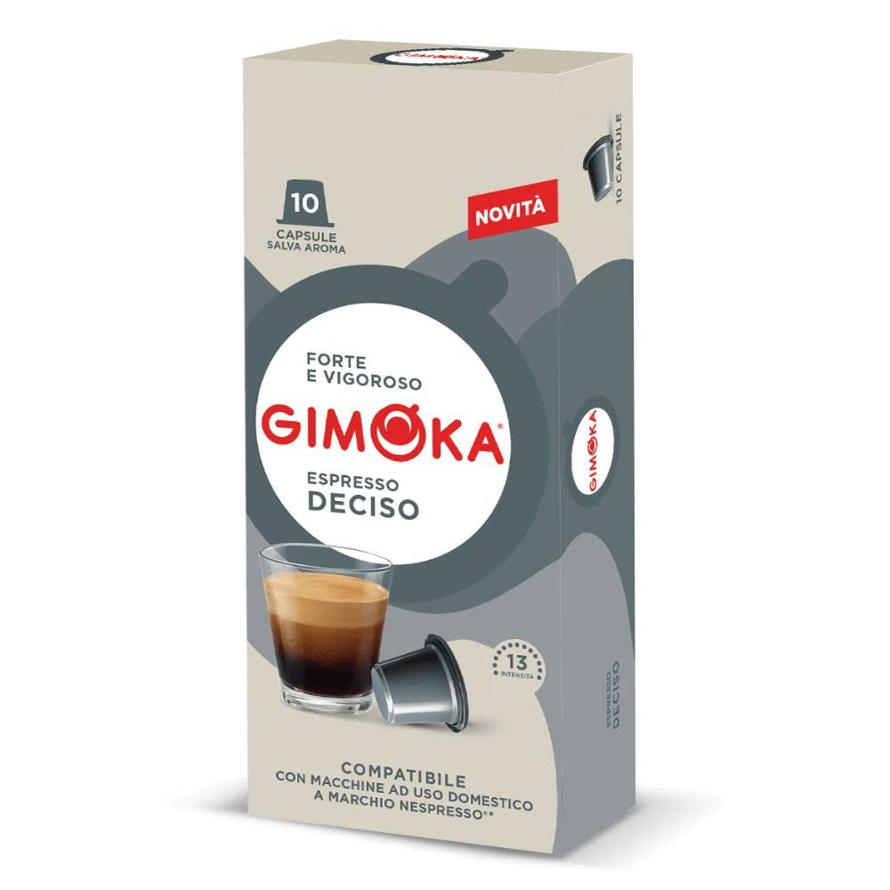 Gimoka Kaffeekapseln Espresso Deciso, Intensität 13/13-100 Kapsel - Kompatibel med Nespresso* Haushalts-Espressomaschinen - 100 Stück (10 x 10 Getränke) - Hergestellt i Italien