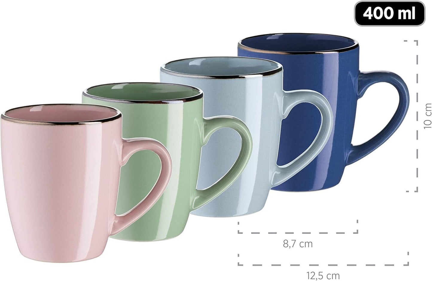 MÄSER 931870 Metallstomme, Modernt servisset för 4 personer med mässingsfärgat ram, 16-delat kombinationsset med coupéformer utan ram, Flerfärgad, Stengods, Pastel'n'Blue